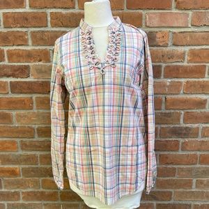 Vineyard Vines Long Sleeve Plaid V-neck Top